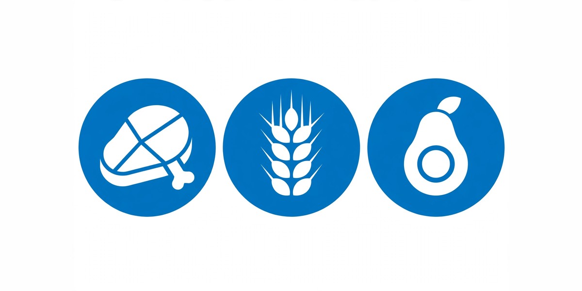 Icons representing the three macronutrient groups protein, carbohydrates, and fats