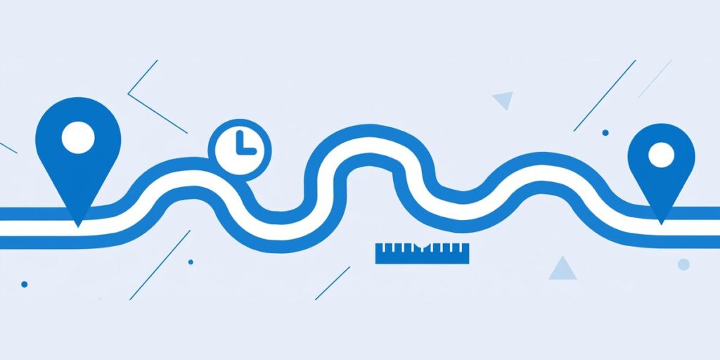 Illustration showing distance and time on a winding road