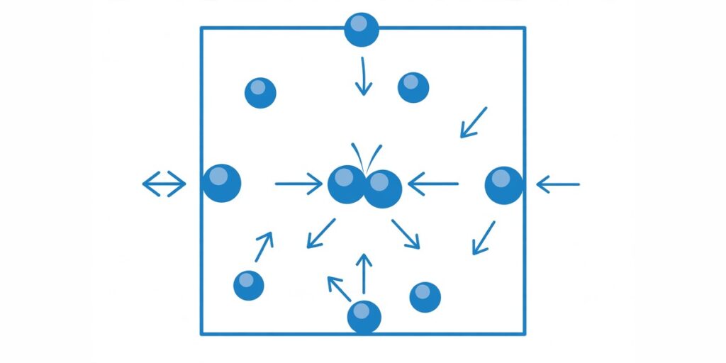 Gas particles colliding with each other and container walls