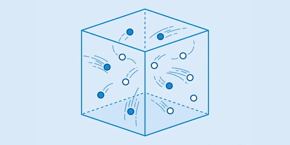 Gas molecules bouncing inside a container illustrating kinetic theory