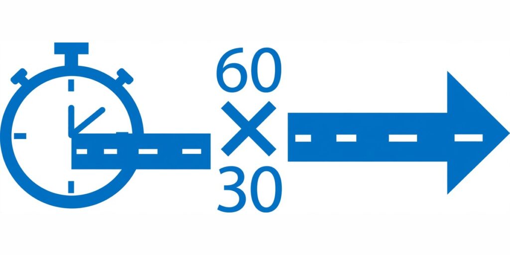 Illustration of multiplying speed by time with a stopwatch