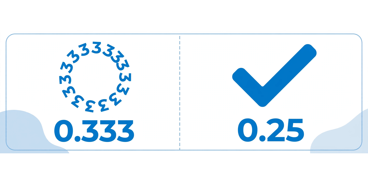 Side-by-side comparison diagram showing a terminating decimal 0.25 that stops and a repeating decimal 0.333 continuing with an ellipsis