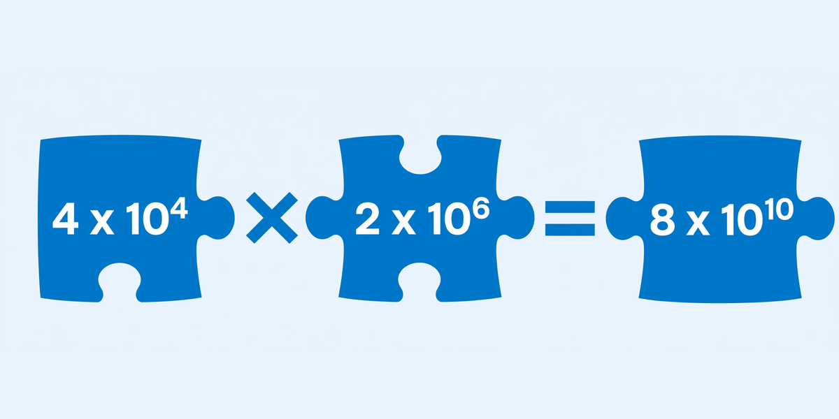 Multiplication of two scientific notation numbers showing coefficient and exponent rules