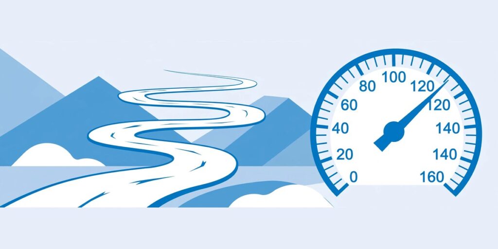 Illustration of a car speedometer needle moving on a dial