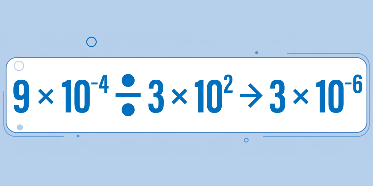 Division of two scientific notation numbers showing the exponent subtraction rule