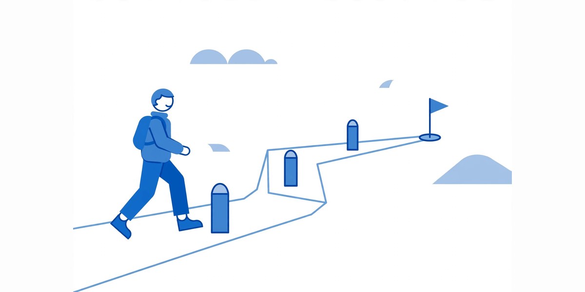 Steady weight loss journey with milestone markers on a path
