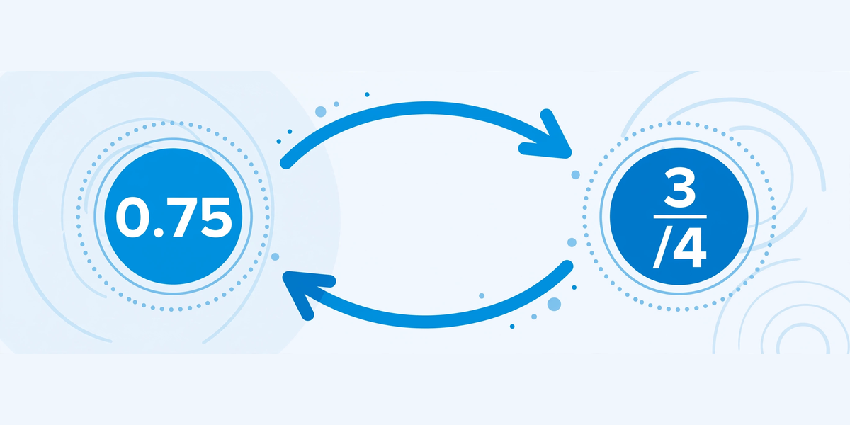 Decimal 0.75 converting back to fraction 3/4 illustration