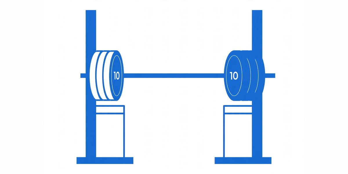 Barbell loaded with weight plates on a lifting rack