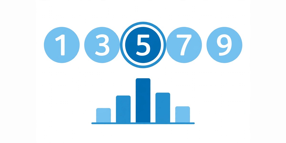Sorted data set of numbers showing the middle value and most frequent value