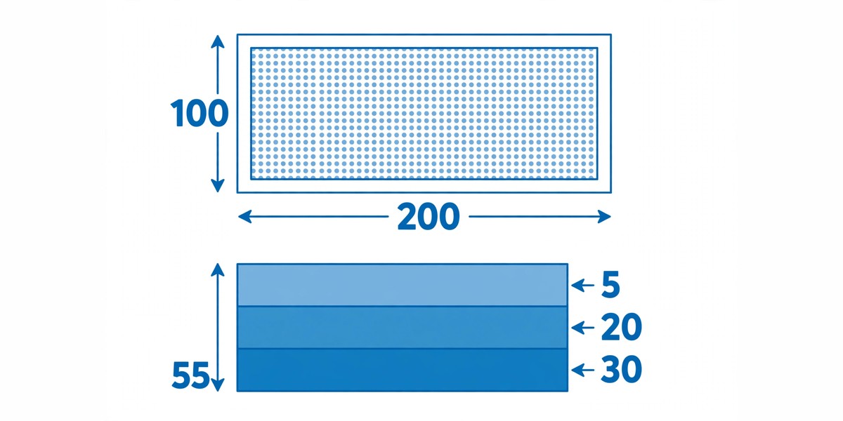 Garden bed diagram showing length, width and mulch depth