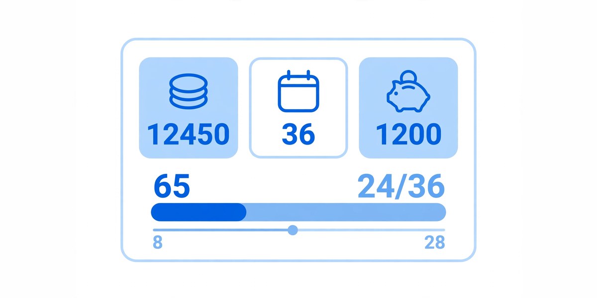 Debt payoff calculator widget with payoff order, debt-free date, and interest summary